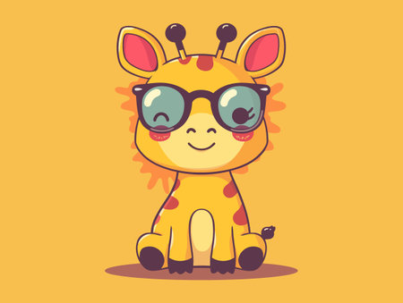 cute giraffe with sunglasses over yellow background, colorful design. vector illustrationのイラスト素材