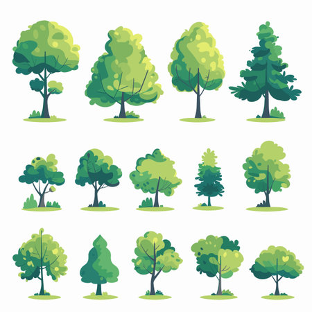 Set of different trees isolated on white background. Vector illustration in flat style.のイラスト素材