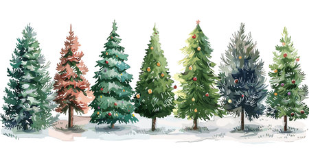 Christmas trees in the snow. Christmas and New Year vector illustration.のイラスト素材