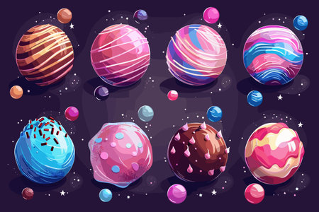 Set of cartoon colorful easter eggs on dark background. Vector illustrationのイラスト素材