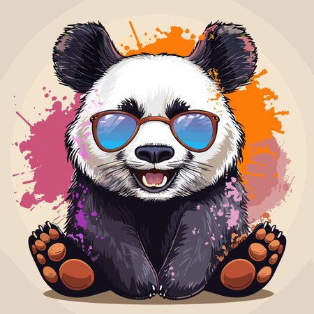 Cute panda with glasses on colorful background. Vector illustration.のイラスト素材
