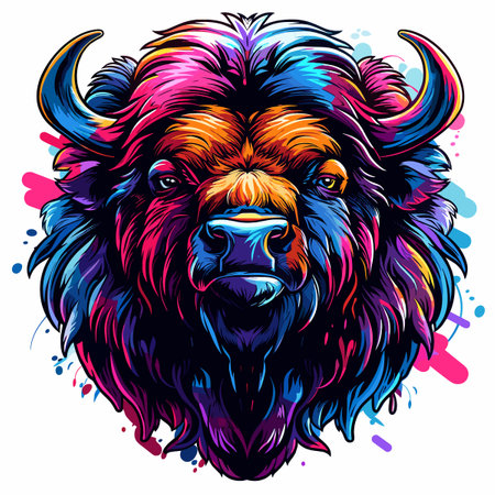 Buffalo head. Vector illustration of bison head on colorful background.のイラスト素材