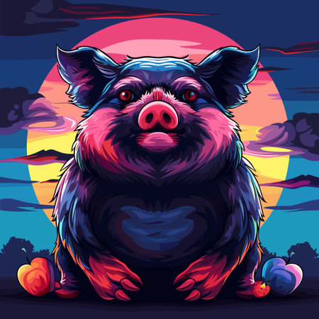 Pig in front of the full moon. Vector illustration for your designのイラスト素材