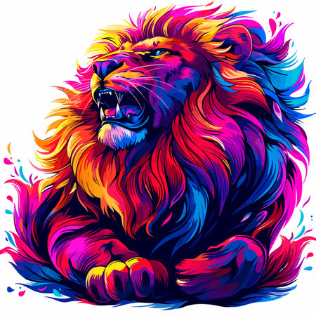 Lion head with colorful splashes. Vector illustration for your designのイラスト素材