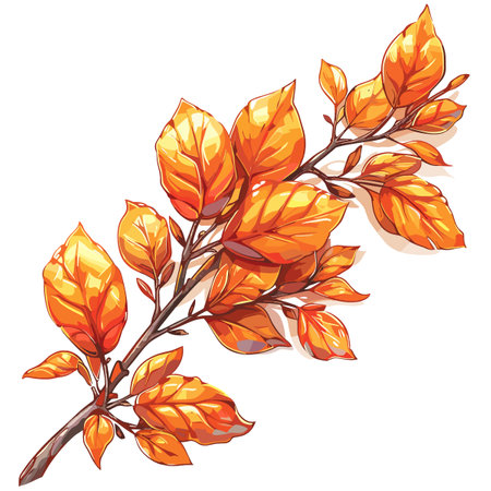 Illustration of a branch with autumn leaves on a white background.のイラスト素材