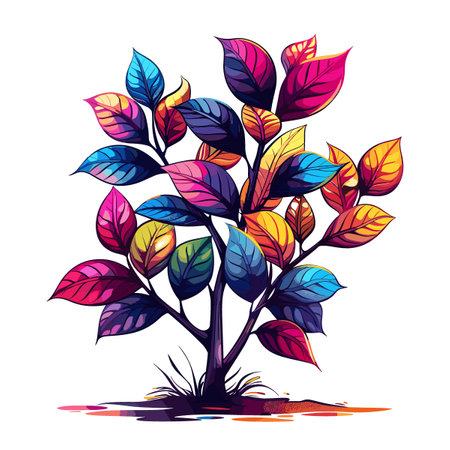 Colorful autumn tree isolated on white background. Hand drawn vector illustration.のイラスト素材