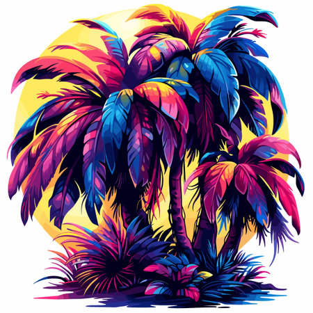 Palm trees on the background of the night sky. Vector illustrationのイラスト素材