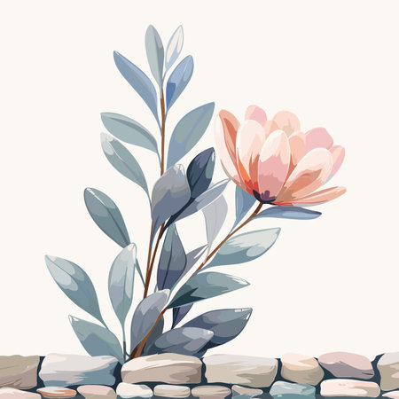 Floral background with flowers, leaves and stones. Vector illustration.のイラスト素材