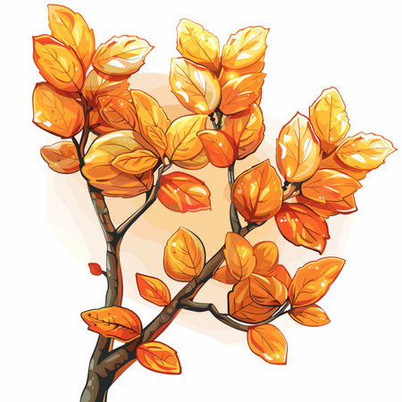 Autumn tree branch with orange leaves. Vector illustration on white background.のイラスト素材