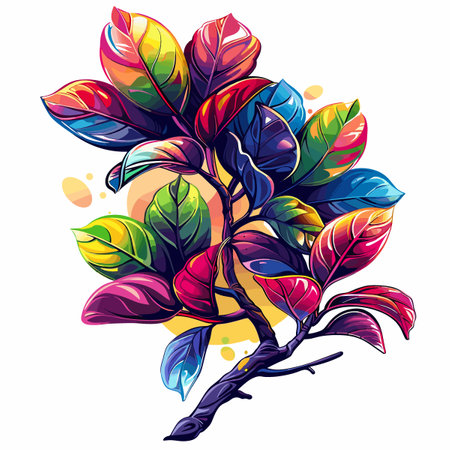 Illustration of a stylized tree with colorful leaves on a white backgroundのイラスト素材