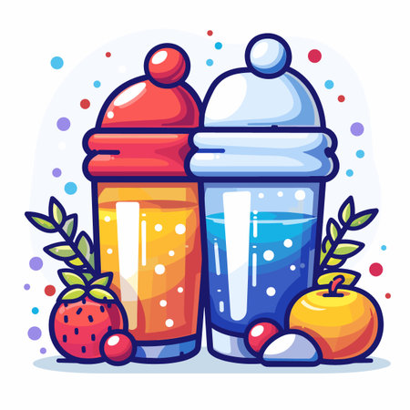 Fruit smoothies. Colorful vector illustration in cartoon style.のイラスト素材