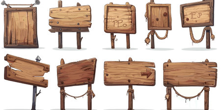 Set of wooden signs on a white background. Vector illustration in cartoon style.のイラスト素材
