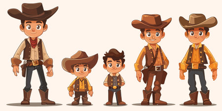 Cowboy characters set. Cartoon illustration of cowboy characters vector set for web designのイラスト素材