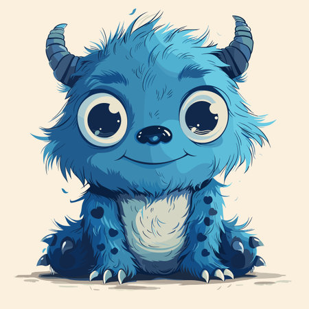 Cartoon Little Blue Monster Vector Illustrationのイラスト素材