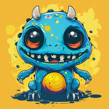 Cartoon Little Blue Monster Vector Illustrationのイラスト素材
