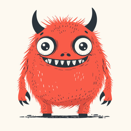 A red monster with big eyes and a big smile. It looks like it's happy and friendlyのイラスト素材