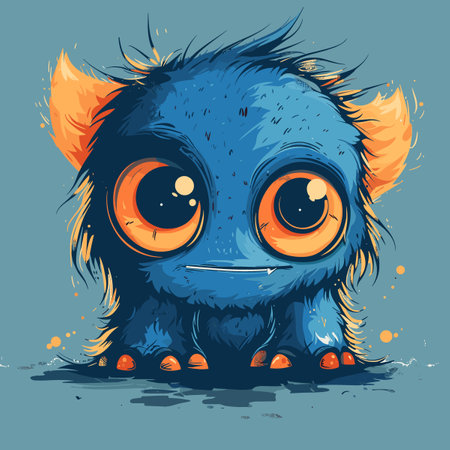 Cartoon Little Blue Monster Vector Illustrationのイラスト素材