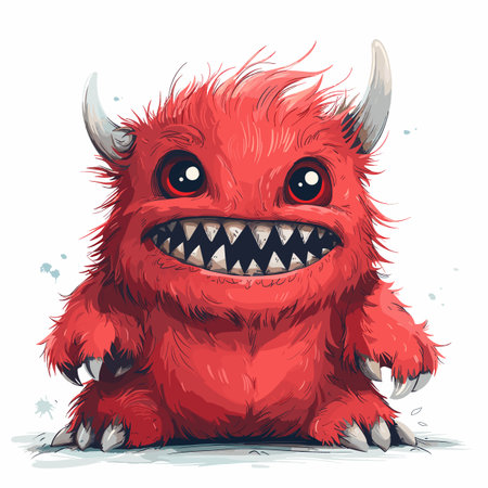 A red monster with big eyes and a big smile. It looks like it's happy and friendlyのイラスト素材
