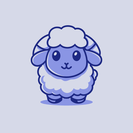 A cute cartoon sheep with a big smile on its face. The sheep is standing on a white backgroundのイラスト素材