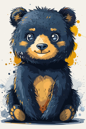 A cute bear with a big smile on its face. The bear is sitting on its hind legs and looking at the cameraのイラスト素材