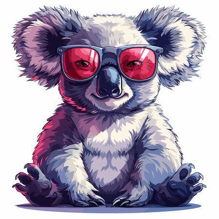 A cartoon koala wearing sunglasses and a red nose. The koala is sitting on a white backgroundのイラスト素材