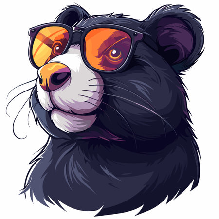A bear wearing sunglasses and a hat. The hat is black and the sunglasses are orangeのイラスト素材