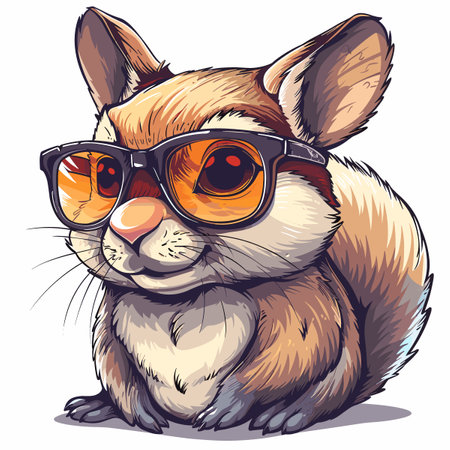 A cartoon rabbit wearing sunglasses and a hat. The rabbit is sitting on a white background. The rabbit is wearing a pair of sunglasses and a hat, giving it a cool and stylish appearanceのイラスト素材