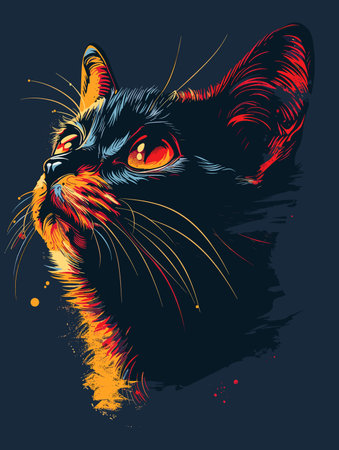 Vector image of a cat on a dark background with splashes.のイラスト素材