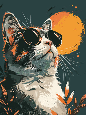 Vector illustration of a cat in sunglasses on a grunge background.のイラスト素材