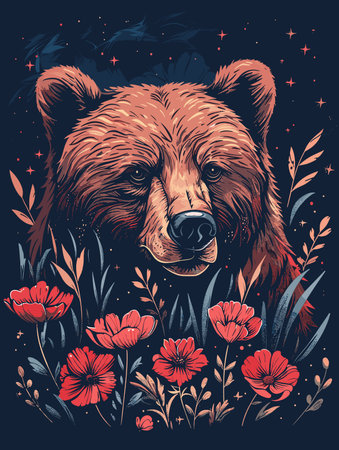 Grizzly bear with flowers. Vector illustration for your designのイラスト素材
