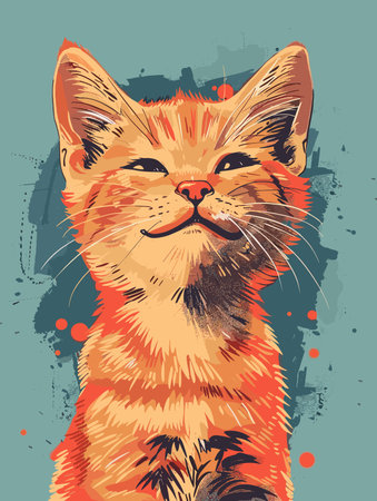 Cute red cat on abstract grunge background. Vector illustration.のイラスト素材