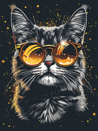 Hipster cat with sunglasses. Hand drawn vector illustration for t-shirt print.のイラスト素材
