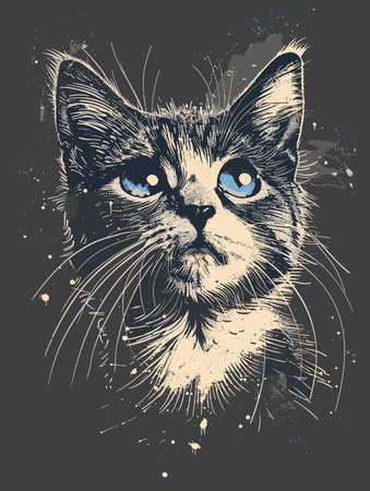 Portrait of beautiful cat. Hand drawn vector illustration on chalkboard.のイラスト素材