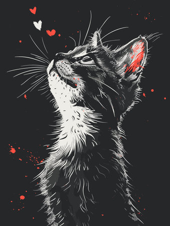 Cat portrait. Hand drawn vector illustration for t-shirt or poster.のイラスト素材