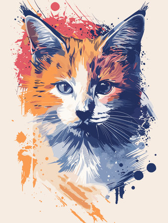 Colorful vector illustration of a cat's head with grunge backgroundのイラスト素材