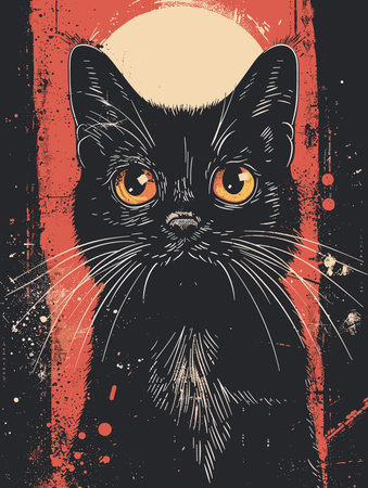 Black cat on grunge background. Vector illustration for your design.のイラスト素材