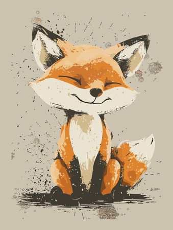 Cute fox in grunge style. Vector illustration for your designのイラスト素材