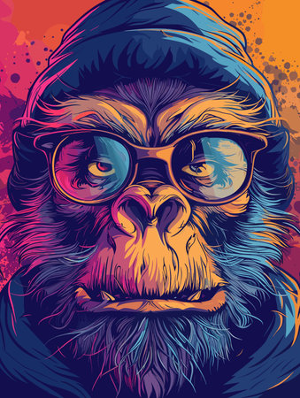 Monkey in glasses. Vector illustration for t-shirt, poster, print.のイラスト素材
