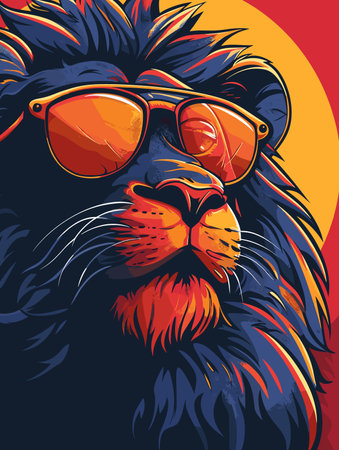 Lion head with sunglasses. Vector illustration for t-shirt print.のイラスト素材