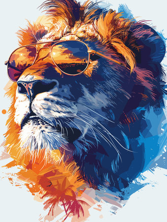 Lion in sunglasses. Vector illustration. Grunge effect.のイラスト素材