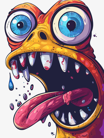 Funny cartoon monster with big eyes and mouth. Vector illustration.のイラスト素材