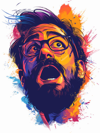 Hipster man with beard and glasses. Grunge vector illustration.のイラスト素材