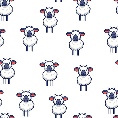Pattern of sheep with their heads turned to the right. The sheep are all different sizes and are all facing the same directionのイラスト素材