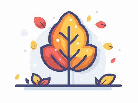 Tree with leaves falling off it. The leaves are orange and yellow. The tree is in the middle of a white backgroundのイラスト素材