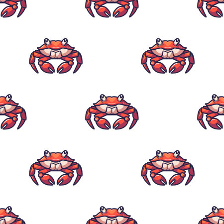 Crab is shown in a pattern of many crabs. The crab is red and has a big eyeのイラスト素材