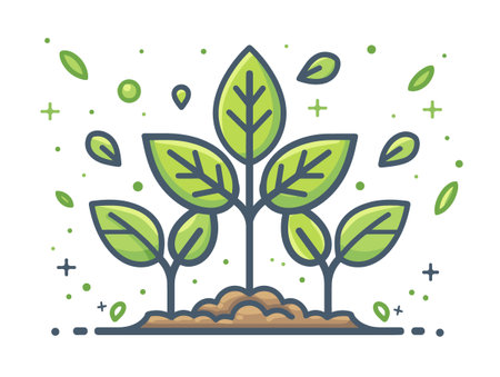 Drawing of a plant with leaves and a stem. The leaves are green and the stem is thinのイラスト素材