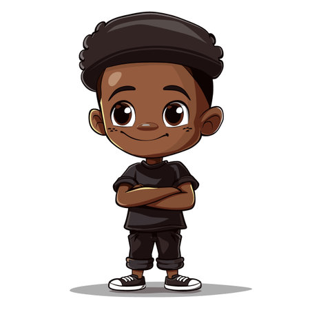 cute African American boy cartoon isolated on white background vector illustrationのイラスト素材