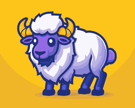 Funny cartoon goat. Vector illustration of a goat on a yellow background.のイラスト素材