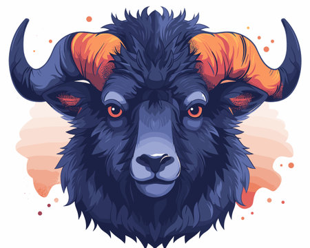 Vector illustration of a head of a buffalo with horns and horns.のイラスト素材