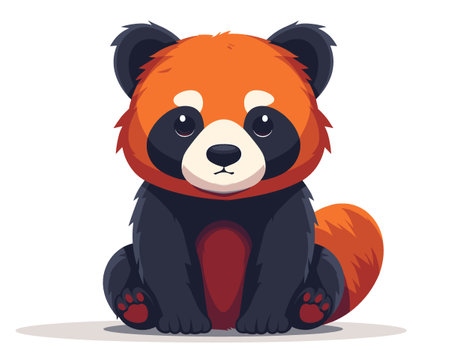 Cute cartoon red panda with a red face and orange fur. It is sitting on a white backgroundのイラスト素材